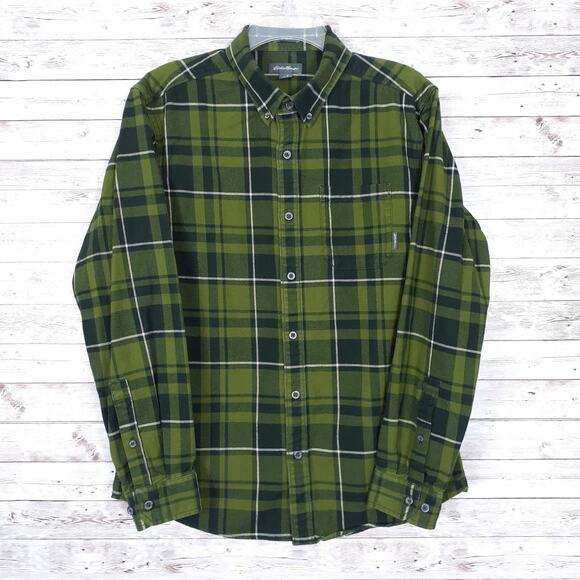 Eddie Bauer Flannel Shirt Mens M Long Sleeve Button Down Green Plaid 268 - Picture 1 of 4